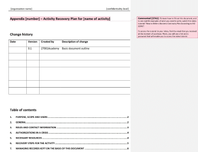 Activity Recovery Plan - 27001Academy
