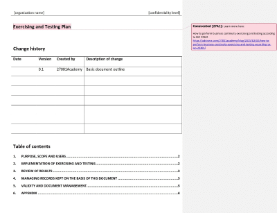 Exercising and Testing Plan - 27001Academy