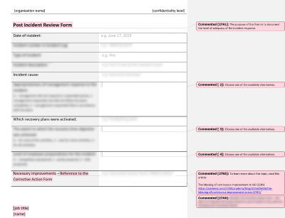 Post Incident Review Form - 27001Academy
