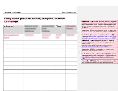 Liste gesetzlicher, amtlicher, vertraglicher und anderer Anforderungen - 27001Academy