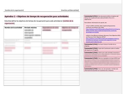 Objetivos de tiempo de recuperación para actividades - 27001Academy