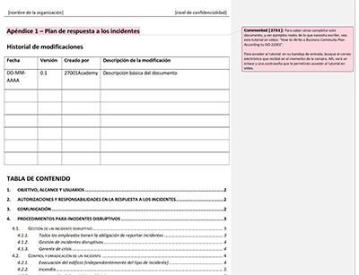 Plan de respuesta a los incidentes - 27001Academy