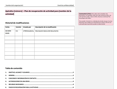 Plan de recuperación de actividad - 27001Academy