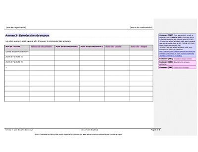 Liste des sites de continuité des activités - 27001Academy