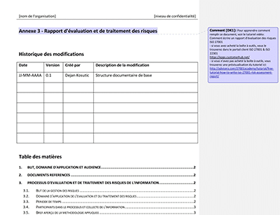 Rapport d'évaluation et de traitement des risques - 27001Academy