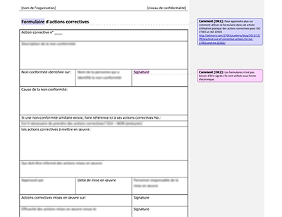 Formulaire d'actions correctives - 27001Academy