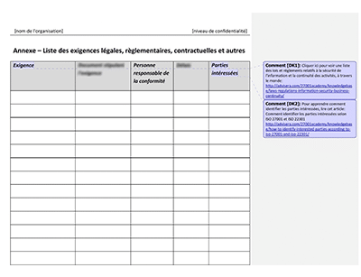 Liste des exigences légales, réglementaires, contractuelles et autre - 27001Academy