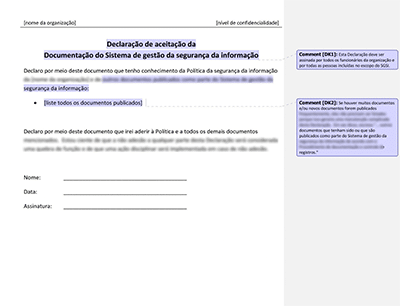 Declaração de aceitação da Documentação do SGSI - 27001Academy