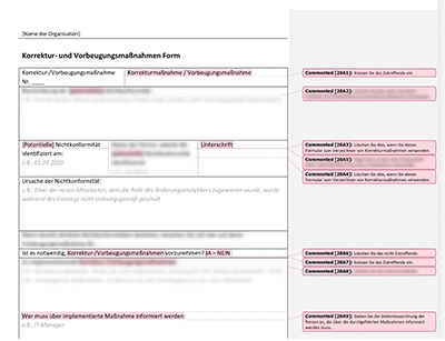 Korrektur- und Vorbeugungsmaßnahmen Form (ISO 20000) - 20000Academy